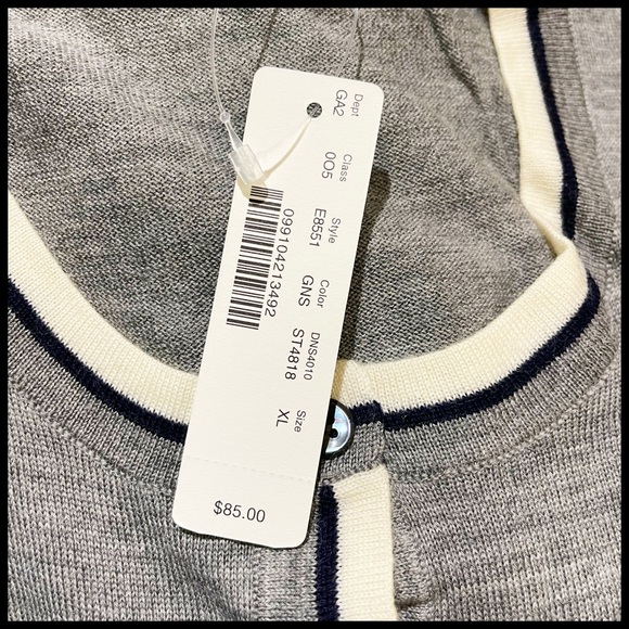 J.Crew Classic Cardigan Sweater in Grey/Ivory/Navy. Size XL. - Picture 2 of 3